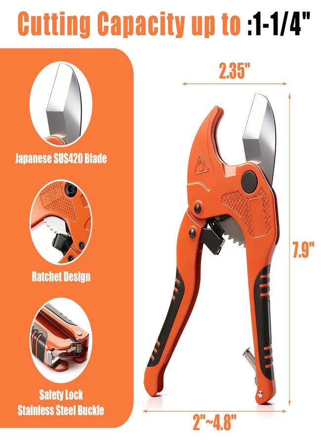 S2U Ratcheting PVC Pipe Cutter, Portable HAVC/Plumbing Tools Cuts Up to 1-1/4” PVC/CPVC/PEX PE/PP-R Pipe & Garden Hose, Ideal for DIY Projects/Home Repairs by homeowners/Plumbers/Electrician/Handyman - Image 4